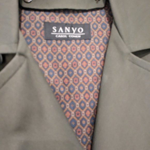 100% wool mens trenchcoat 40R deep olive Sanyo by Carol Cohen - Picture 4 of 5